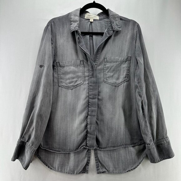 cloth & stone Tops - Cloth & Stone Shirt Womens Sz S Tencel Button Up Long Back Distressed Wash Gray